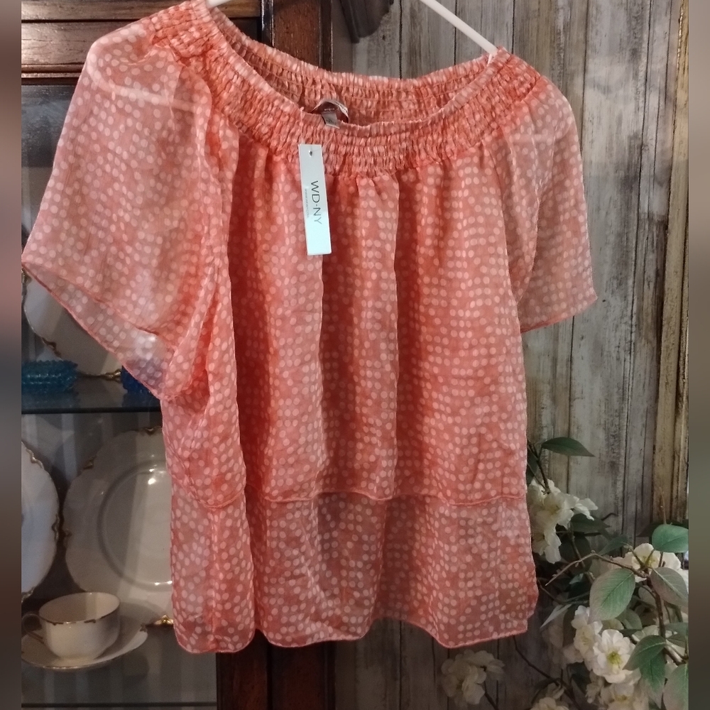 WD.NY Peach Smocked Blouse Relaxed Fit (L)